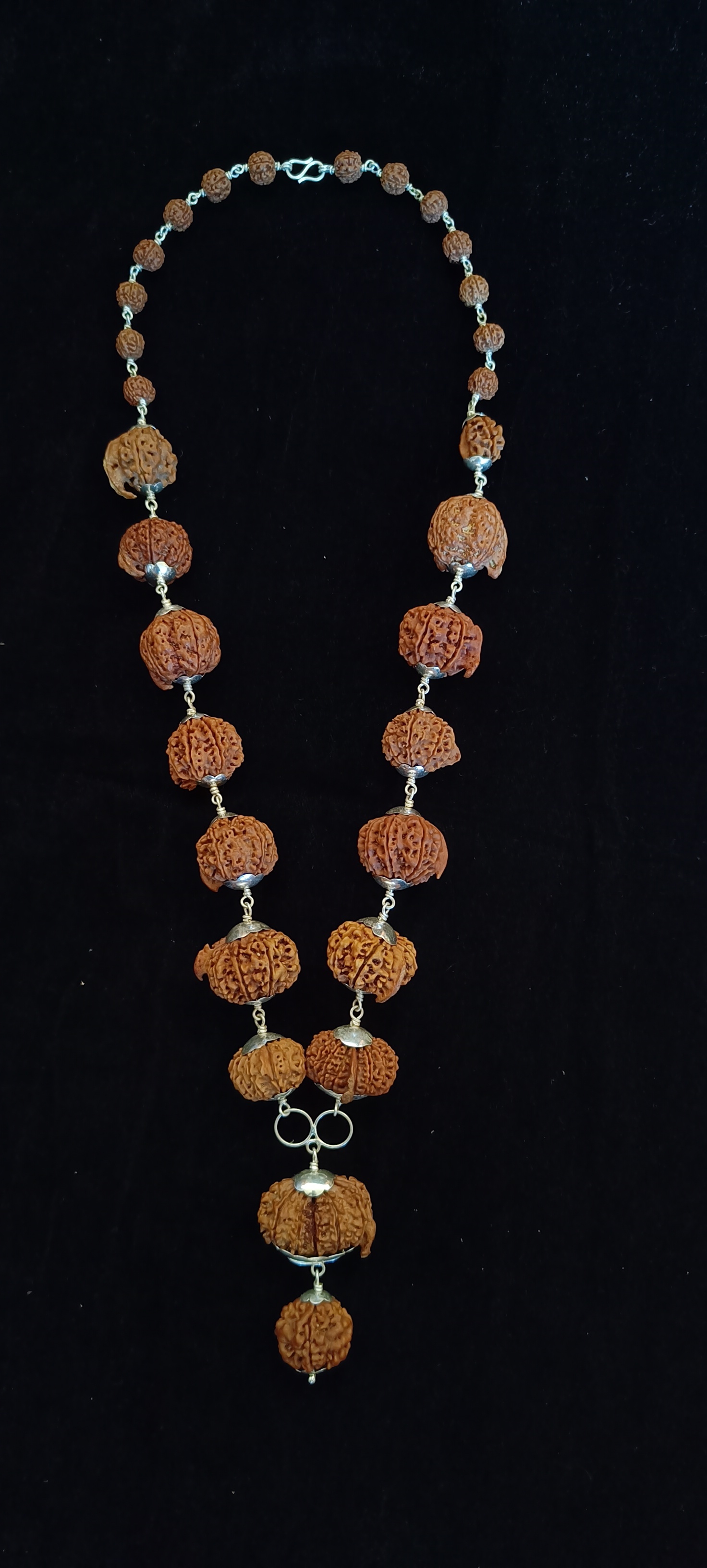 Regular Mangal Siddha Mala, shown in full from clasp to centre drop